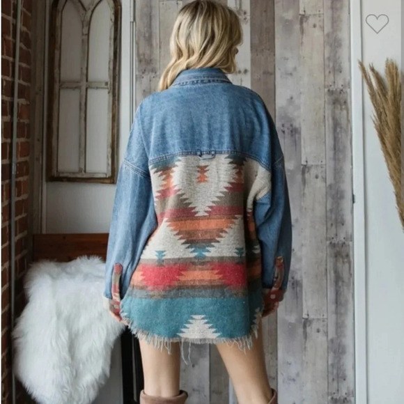 New! Aztec Denim Button Down Shacket - Picture 8 of 8